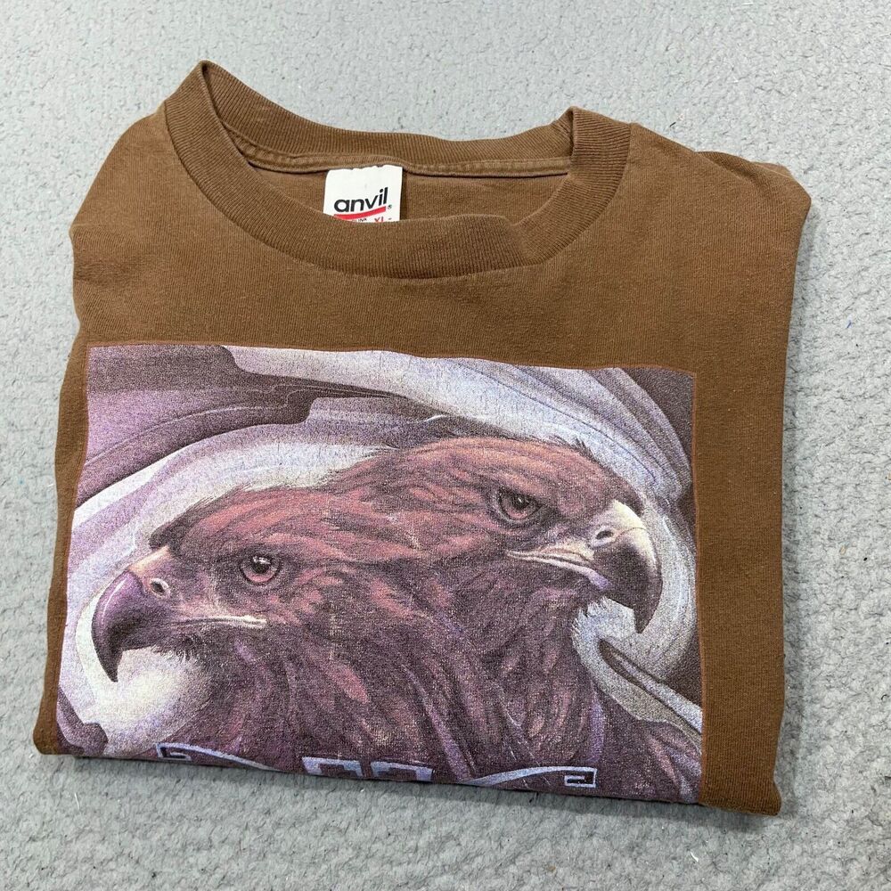 Vintage Jody Bergsma Shirt Mens Extra Large Brown Sky Gods‎ Eagles Art USA Anvil - Picture 2 of 13